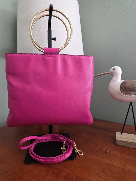 Thacker Handbags - Thacker Le Pouch Pink Leather Circle Handle Crossbody Top Handle Bag